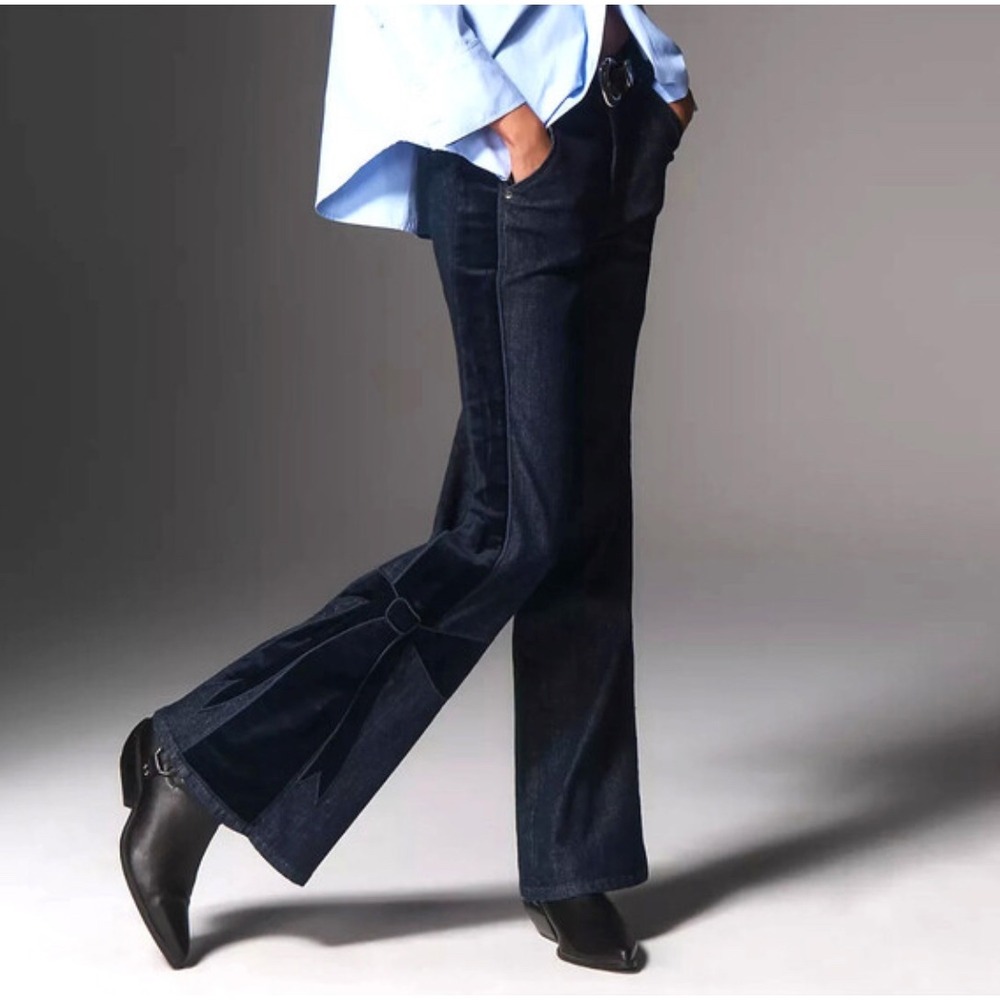 Maeve‎ Bow Peep High Rise Flare Jeans Women 24 Dark Wash Denim Festival Feminine